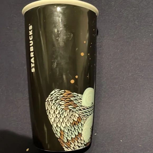 Starbucks Holiday Mermaid 12 oz.Travel Tumbler w/Lid Mint Green Black & Gold - Picture 3 of 6